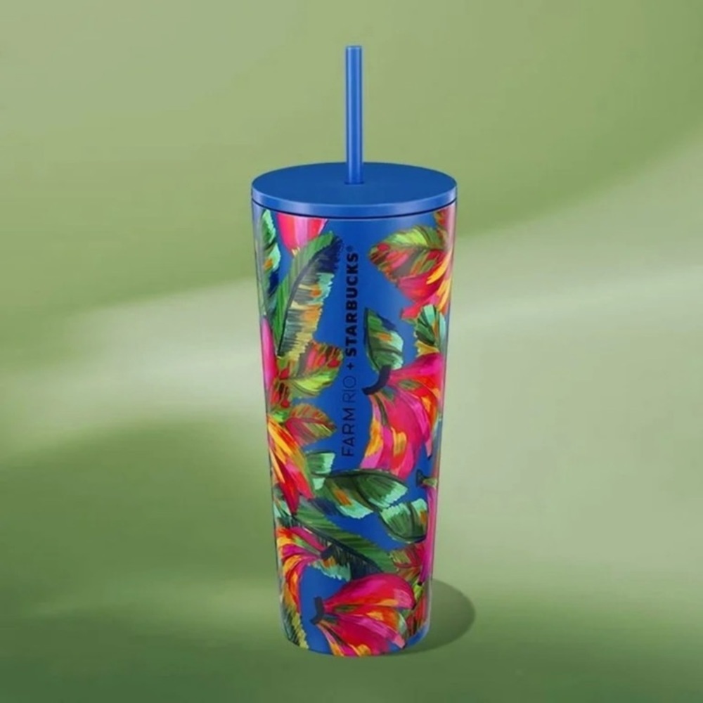 NEW FARM Rio x Starbucks Collab Blue Banana Mix Stainless Tumbler Cup Straw 24oz